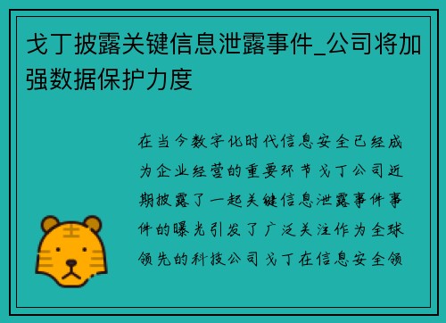 戈丁披露关键信息泄露事件_公司将加强数据保护力度