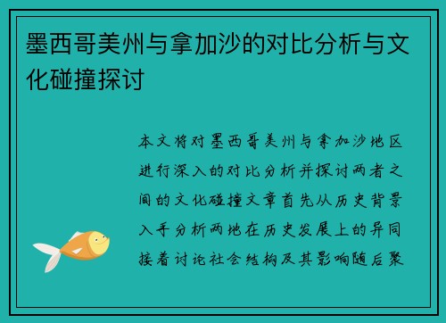 墨西哥美州与拿加沙的对比分析与文化碰撞探讨