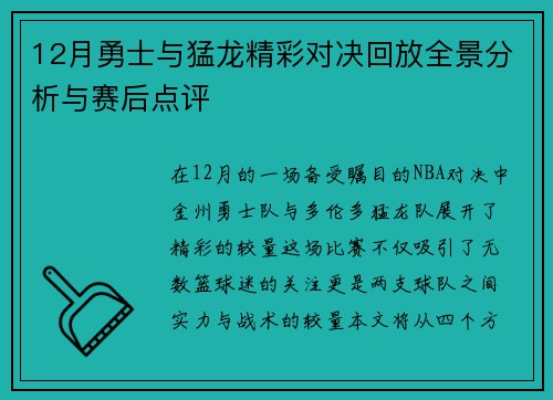 12月勇士与猛龙精彩对决回放全景分析与赛后点评